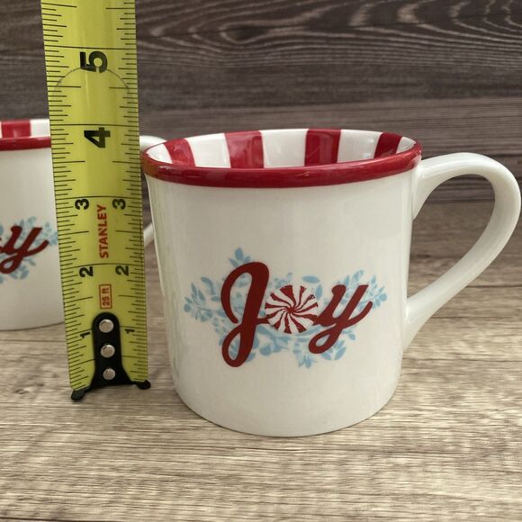 Set of 2 Starbucks Holiday 2007 Joy Mugs Christmas Peppermint Candy Striped 14oz - Picture 11 of 11